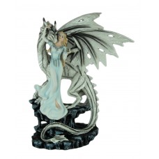 Young Fairy and White Dragon Statue On Ledge Statue 19 inch   192627934069